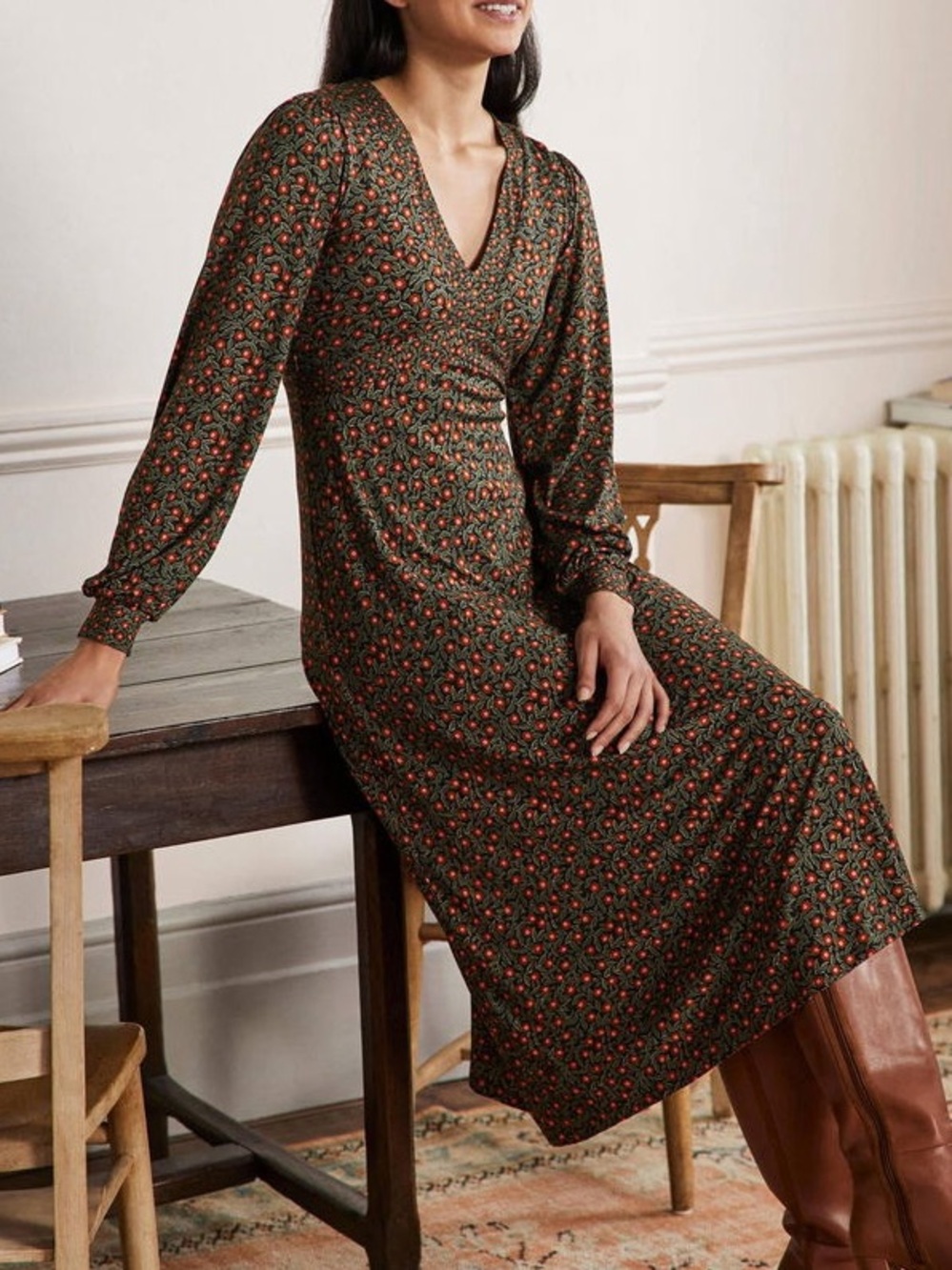 Boden NWOT Black Floral Maxi Tea Dress size 10R